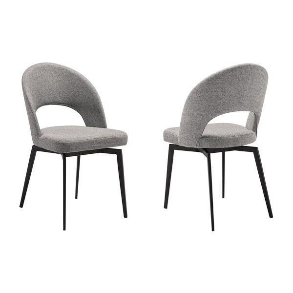Armen Living Lucia Swivel Upholstered Dining Chair in Gray Fabric with Black Metal Legs - Set of 2 LCLUSIGRYBLK - main