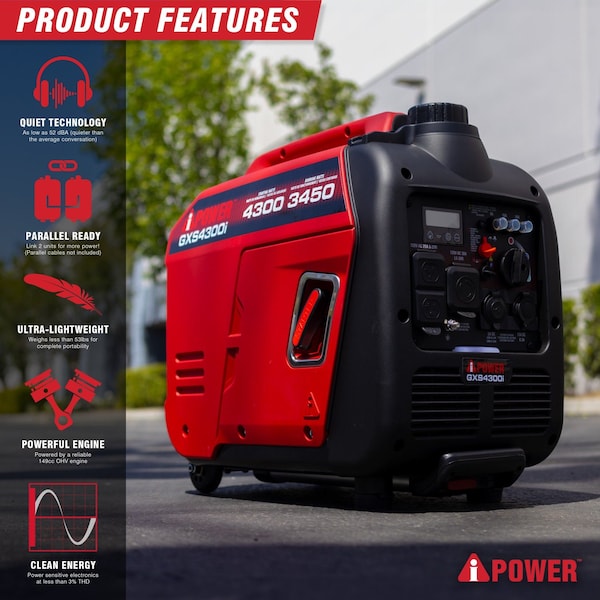 Aipower 4300/3450W Portable Inverter Generator GXS4300i - main