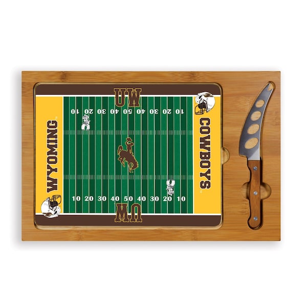 Picnic Time Family Of Brands NCAA Wyoming Cowboys Icon Glass Top Cutting Board & Knife Set 910-00-505-694-0 - main