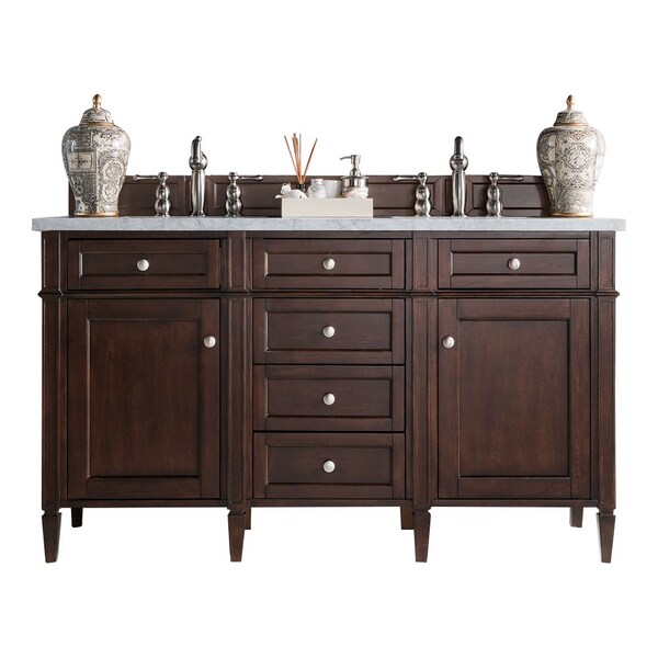 James Martin Vanities Brittany 60'' D Vanity, Burnished Mahogany w/ Jasmine Pearl Silestone Top w/ Wireless Charger 650-V60D-BNM-FEJP - main