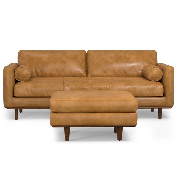 Homeroots 89" Sienna Leather Sofa With Ottoman With Brown Legs 641070 - main