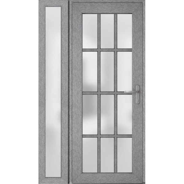 Vdomdoors Front Exterior Prehung FiberGlass Door Frosted Glass / Manux 8312 Grey Ash / Sidelight Exterior Win MANUX8312EXD-SS-W36+12 x H80-LH - main