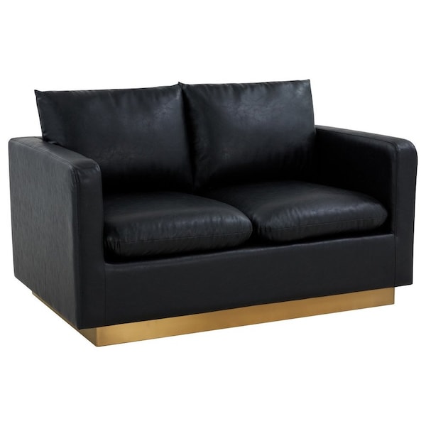Leisuremod Nervo Upholstered Leather Loveseat with Gold Frame, Black NS55BL-L - main