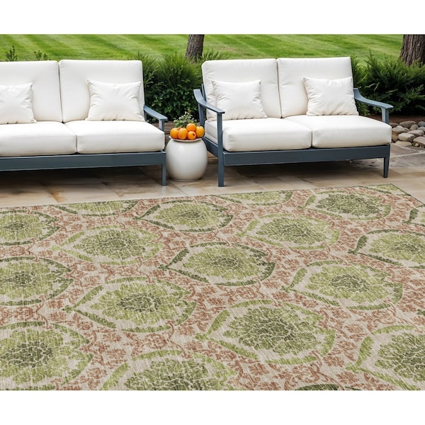 Homeroots 9' X 12' Olive Green And Fern Green Medallion Washable Indoor Outdoor Area Rug 587798 - main