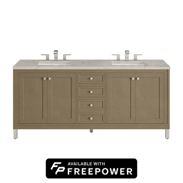 James Martin Vanities Chicago 72 in. Double Vanity, Walnut Whisper, w/ 3 CM Victorian Silver Silestone Top 503-V72-WLW-FVSL - main