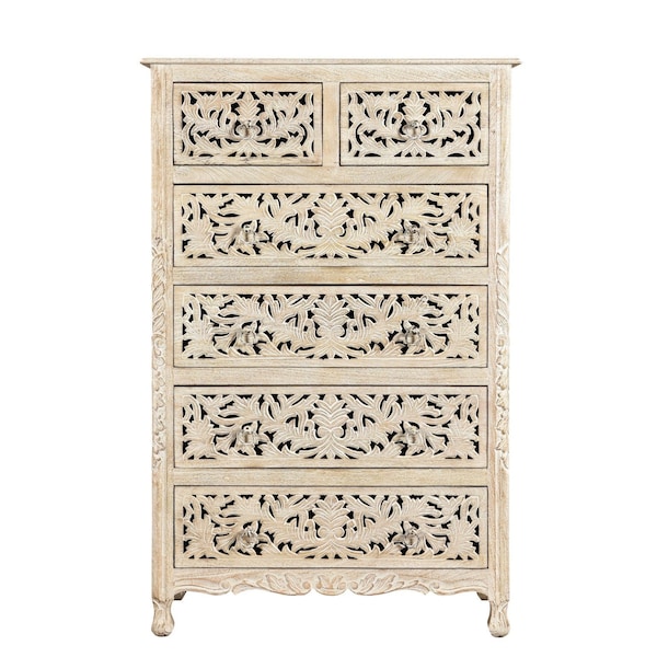Homeroots 35" White Solid Wood Six Drawer Chest 521239 - main