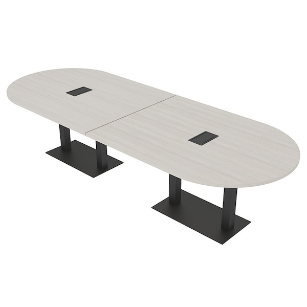 Skutchi Designs Racetrack Conference Table With Power Unit, 48 in W, 120 in L, Ivory HAR-RAC-48X120-DOU.BK-K458-EBLK - main