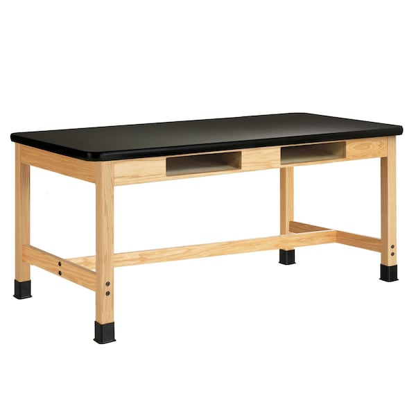 Diversified Spaces Wooden Leg Tables with Compartments, Oak, Wood Frame, 60 in W, Black C790LBBK30L - main