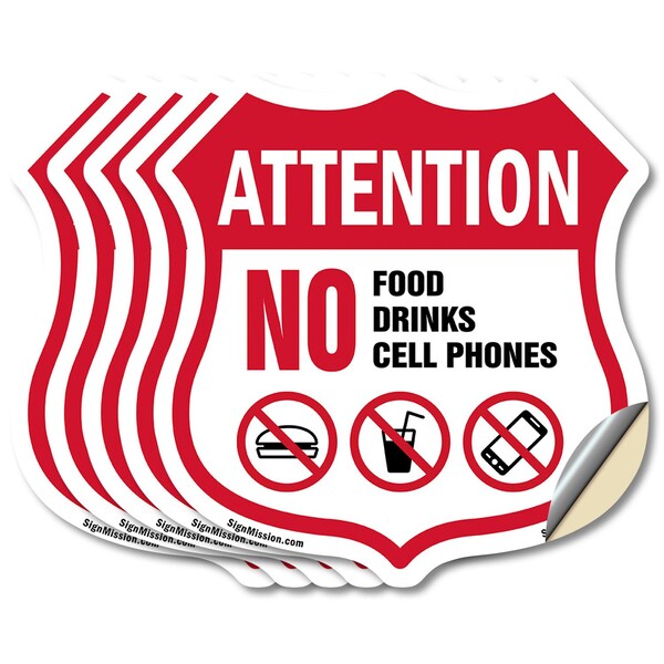 Signmission Property Shield Sign No Food No Drinks N, 4 inch X 4 inch, Vinyl Decal, 5PK SHI-D-5PACK-4-455 - main