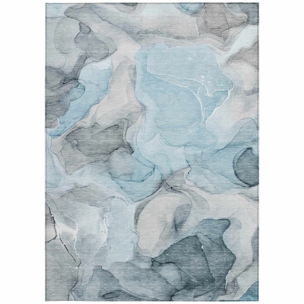 Homeroots 3' X 5' Teal Abstract Washable Non Skid Indoor Outdoor Area Rug 559535 - main