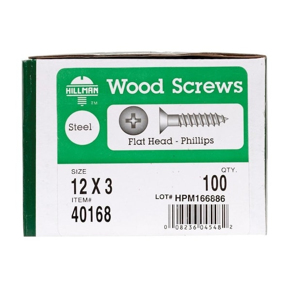 Hillman No. 12 X 3 in. L Phillips Zinc-Plated Coarse Wood Screws, 100PK 40168 - main