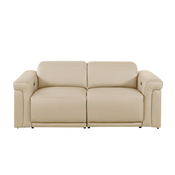 Homeroots 73in Cream and Black Italian Leather Power Reclining Loveseat 720482 - main