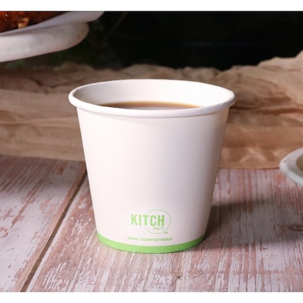 Kitch 24/7 Disposables White Compostable Squat Paper Hot Cup, 8 Ounce, 1000PK KC-SC08-90W - main
