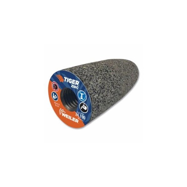 Weiler Tiger Grinding Cone, 1.5 in dia x 2-1/2 in Thick x 5/8 in-11 Arbor, 20 Grit, Zirconia, 12PK 804-68304 - main
