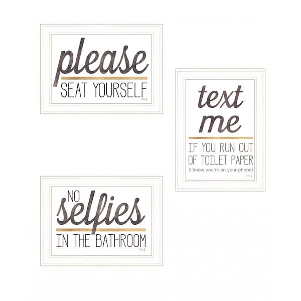 Homeroots Set Of Three Toilet Humor 1 White Framed Print Wall Art, 3PK 408220 - main