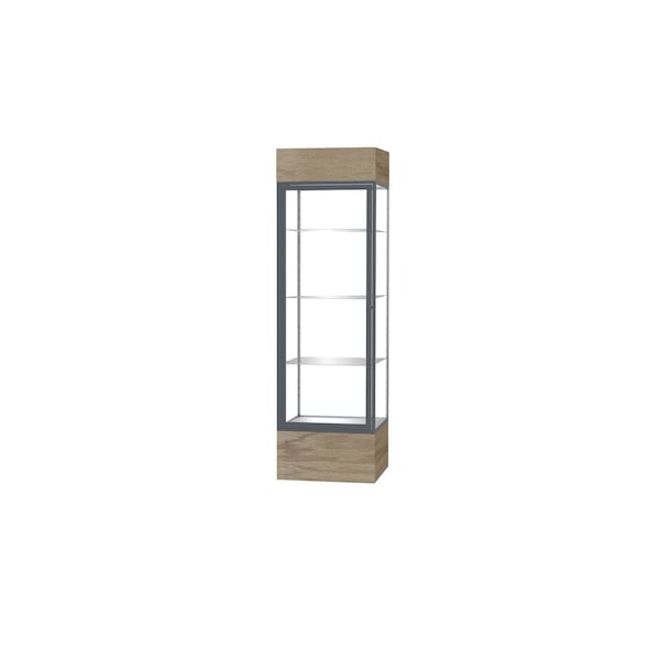 Ghent Keepsake Display Case, Lighted, Drftwd Ok Fnsh, Clr Glss Bck, Stn Ntrl Almnm Frm, 80"Hx 24"Wx 24"D 4124CB-SN-DK - main