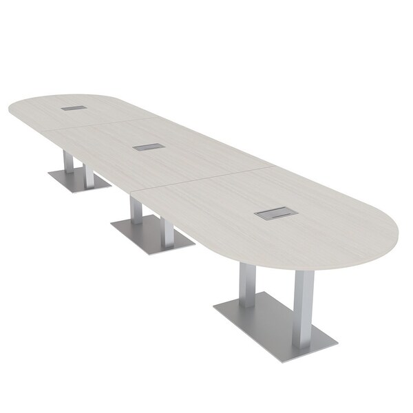 Skutchi Designs Racetrack Conference Table With Power Unit, 48 in W, 192 in L, Ivory HAR-RAC-48X192-DOU-K458-ESIL - main