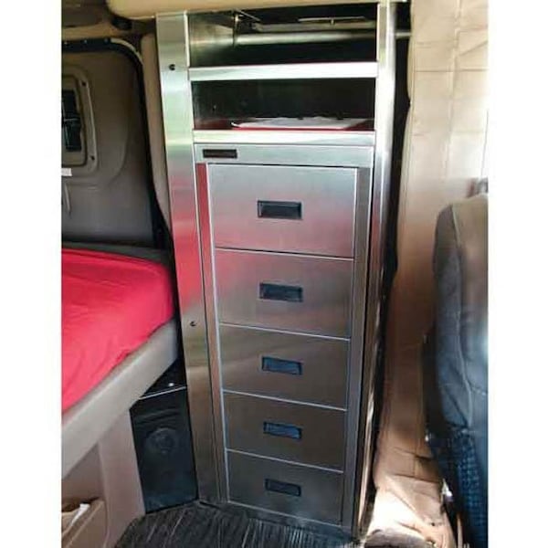Ilc Repl. For Peterbilt 379 Year 2005 5 Drawer Sleeper Storage System Wbrushed Stainless Steel Tab WZ-EC64-C - main