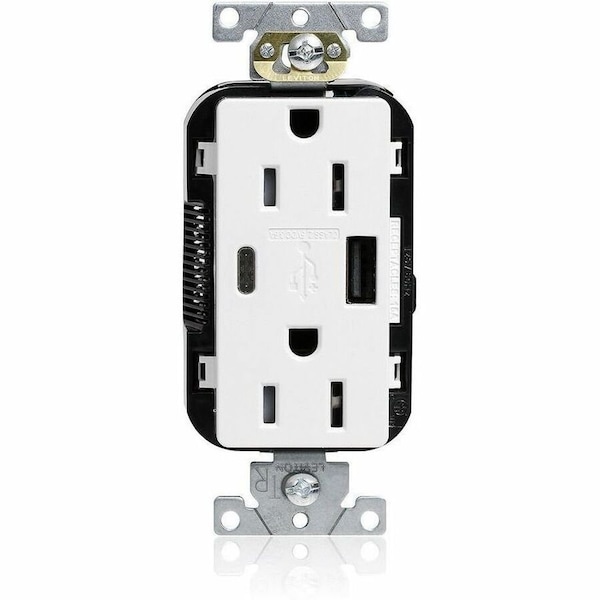 Leviton USB Receptacle, 15 A, 1/2 hp, White, PBT M56AC-W - main
