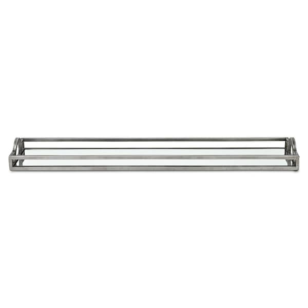 Homeroots 32in Silver Mirrored Glass Handmade Vanity Tray With Handles 713543 - main