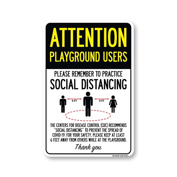 Signmission PSA Playground Users Practice Social Distancing 18in X 12in Peel N Stick Wall Graphic, RD-1218-25413 OS-NS-RD-1218-25413 - main