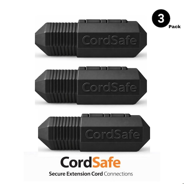 Cordsafe PLUS Extension Cord Connection Protector, Weather-Resistant Plug Cover, Fits 18-12 AWG Extension Cords, Made in USA, Black, 3-Pack PK3 2360-3 - main