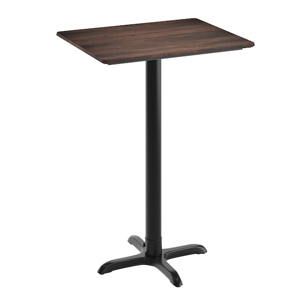Flash Furniture 30" x 24" Tabletop, Seamless Surface Technology, Dark Brown with 22x22 Black Bar Height X-Base ST-REC2430-WBR-T2222B-GG - main