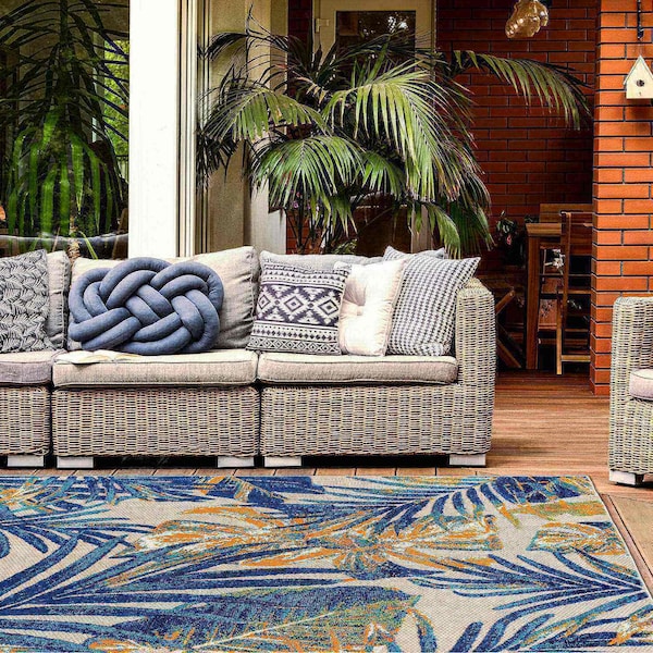 World Rug Gallery Tropical Leaves Indoor/Outdoor Area Rug 10 ft x 14 ft Multi 8012MULTI10X14 - main
