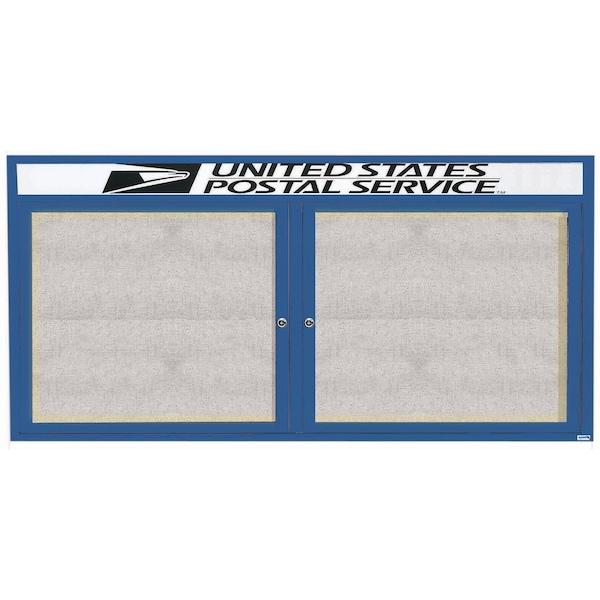 Aarco Illuminated Outdoor Enclosed Bulletin Board w/ Al Frame Header, Powder Coated Blue, 36''Hx72''W ODCC3672RHIB - main