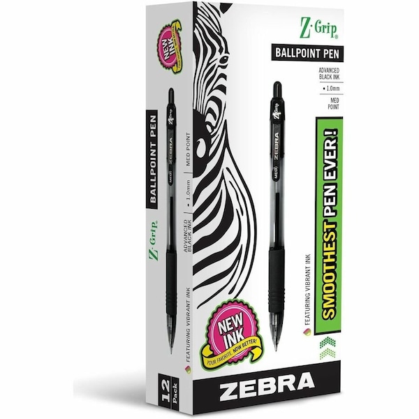 Zebra Pen Zebra Z-Grip Ballpoint Retractable Pen, 1.0mm, Black Ink, Dozen 22210 - main