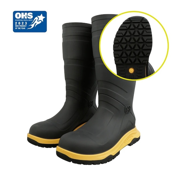 Heartland Footwear Men's Leader ENS Rubber Boot, Steel Toe, 15 in Height, Black/Yellow, 7 50179-07 - main