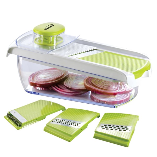 Brentwood Industries Mandollin Slicer with 5 Cup Container and 4 Interchangeable Stainless Steel Blades Green KA-5040G - main
