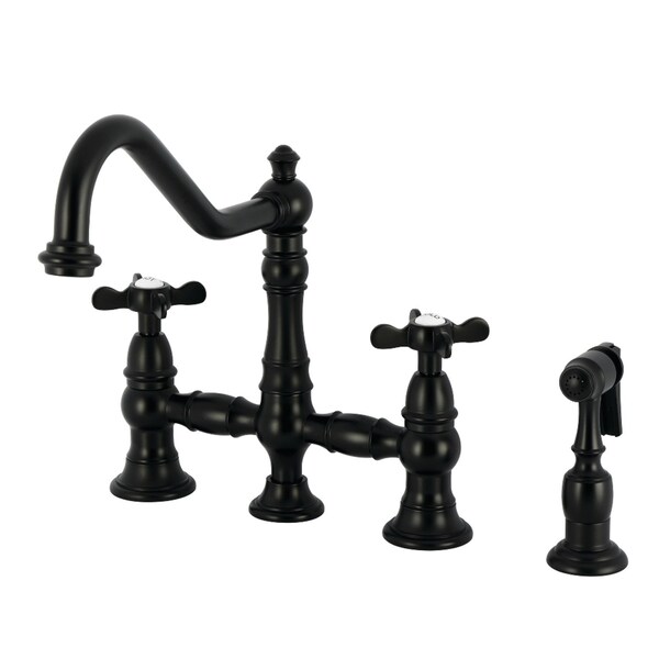 Kingston Brass Bridge Kitchen Faucet with Brass Sprayer, Matte Black KS3270BEXBS - main
