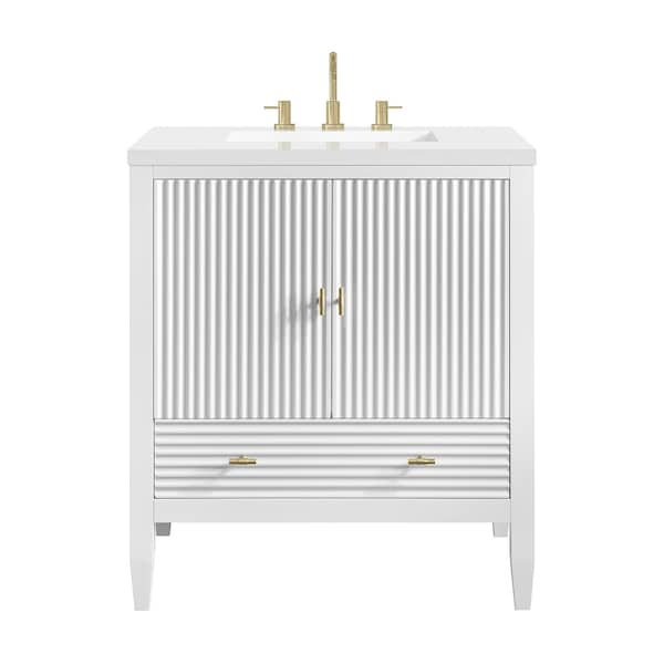 James Martin Vanities Myrrin 30" Single Vanity, Bright White w/ 3 CM White Zeus Silestone Top 485-V30-BW-3WZ - main