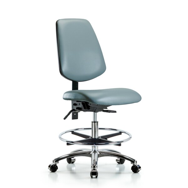 Blue Ridge Ergonomics Vinyl Chair Chrome, Med Bench, Med Back, Tilt, Foot Ring, Casters, Storm BR-VMBCH-MB-CR-T1-A0-CF-CC-8822 - main