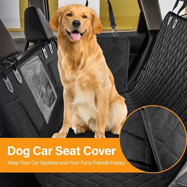 Simple Deluxe Dog Car Seat Cover with Mesh Window and 3 Storage Pocket, Convenient Installation, Universal Size D PTCOVRCARSEATXLBLK - main