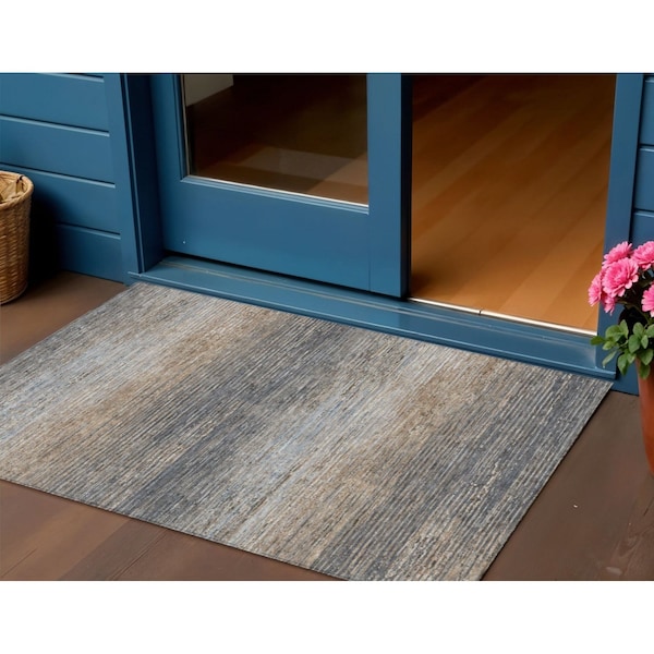 Homeroots 3' X 5' Pewter Striped Washable Indoor Outdoor Area Rug 608485 - main