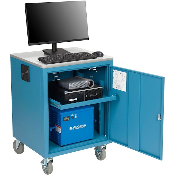 Global Industrial Mobile Powered Audio Visual Cart w/ Lockable Cabinet, 480WH Battery, Blue 241659PBL40 - main