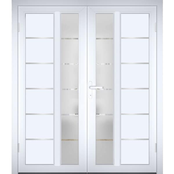 Vdomdoors Front Exterior Prehung Metal-Plastic Double Doors / MANUX 8088 White Silk / Office Commercial and R MANUX8088DEXD-WS-LH-W72xH80 - main