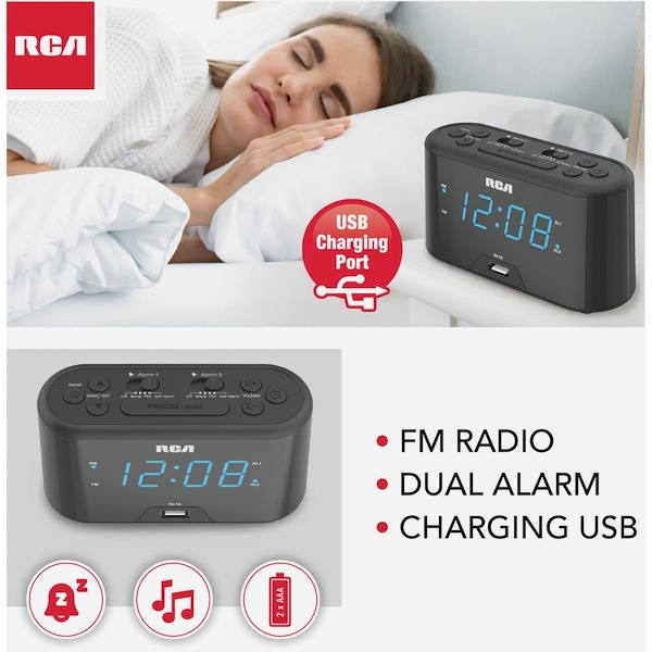 Rca USB Dual Alarm Clock Radio RC571 - main