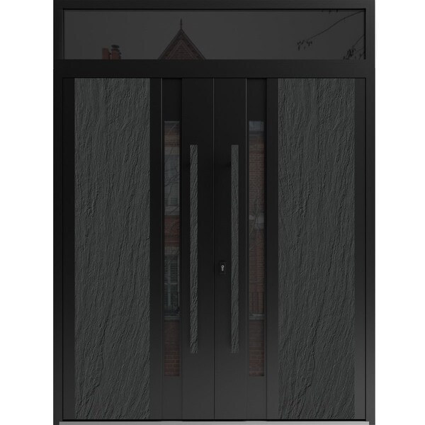 Vdomdoors Aluminum Double Doors Dekton 0163 Ardesia Nero Top Transom Entry Door Painted (W72xH96) Right hand DEKTON0163DEXD-ARD-W72xH80+16-RH-O - main