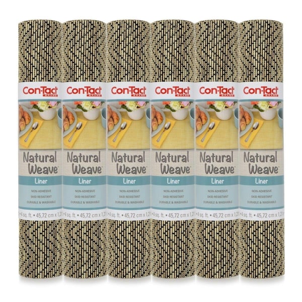 Apositos Natural Weave Non-Adhesive Contact Shelf and Drawer Liner, 12' x 4', Zig Zag Black/Ivory, 6 Rolls AP3560335 - main