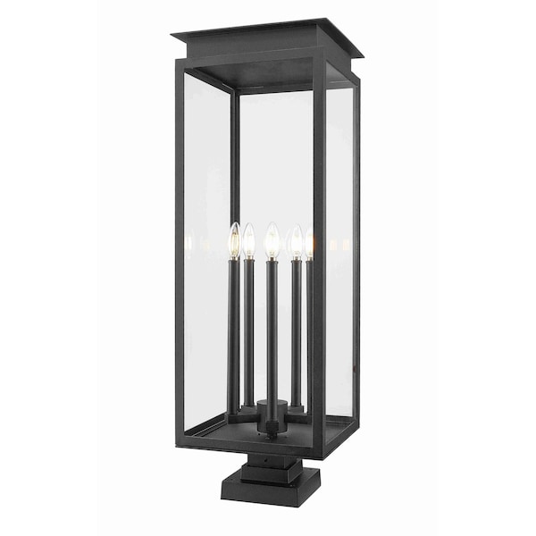 Z-Lite Nova 5 Light Outdoor Pier Mounted Fixture, Black/Clear, 12.5 In W x 36.75 In H 5018PHXLS-SQPM-BK - main