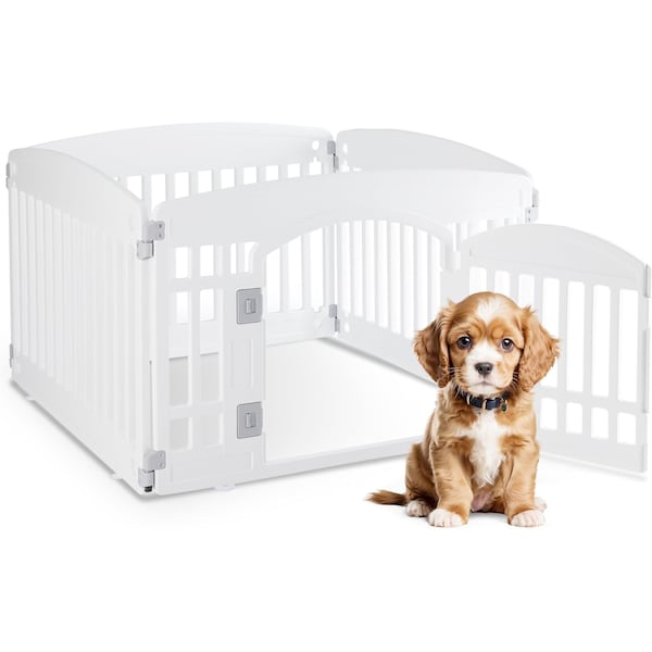 Simple Deluxe HealSmart 4 Panel Dog Playpen, 24in Exercise Puppy Playpen with Door, Safe, Secure, Folding and Por 3A88PTPPEN3523Q4PEWHT - main