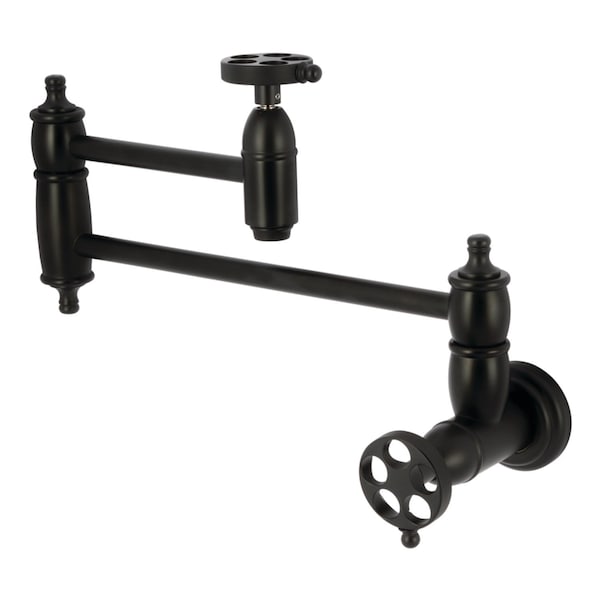 Kingston Brass Wall Mount Pot Filler Faucet with Knurled Handle, Matte Black KS3100RKZ - main