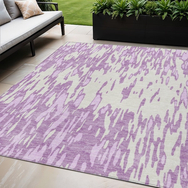 Homeroots 5' X 8' Lavender And Ivory Abstract Washable Indoor Outdoor Area Rug 612678 - main