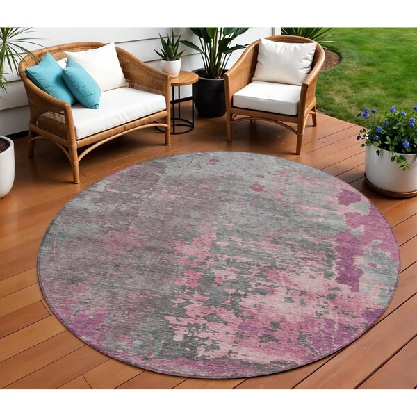 Homeroots 8' Blush Gray And Mauve Round Abstract Washable Indoor Outdoor Area Rug 618222 - main