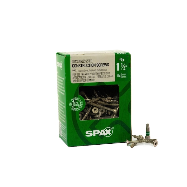 Spax #9 x 1-1/2 in Exterior Stainless Steel Wood Deck Screws Construction Flat Head T-Star Plus, 155PK 4197000450404 - main