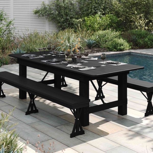 Flash Furniture HERCULES 8' x 40 in. Black Wash Commercial Farmhouse Folding Table, Antique Rustic Solid Pine XA-F-96X40-BW-GG - main