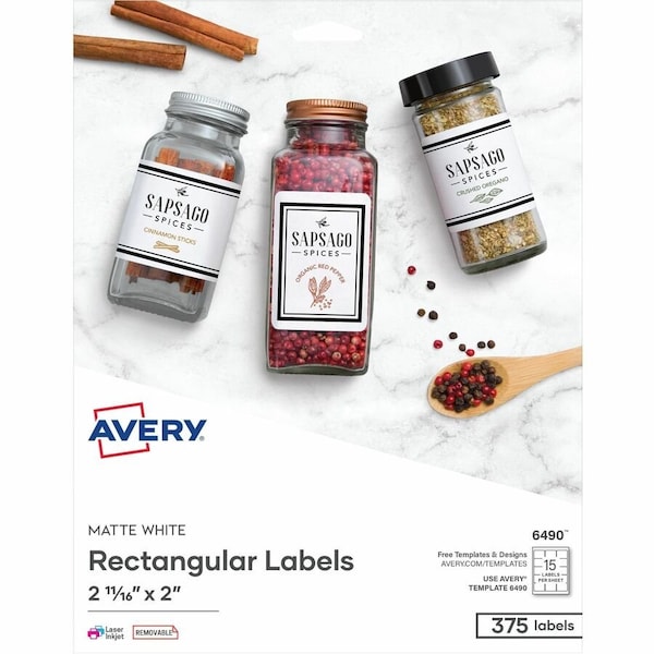 Avery Rectangle Label, Paper, White, PK5 AVE06490 - main